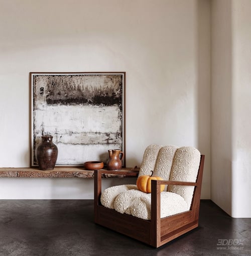 Modern Wabi Sabi Single Sofa with Boucle Fabric 3D model
