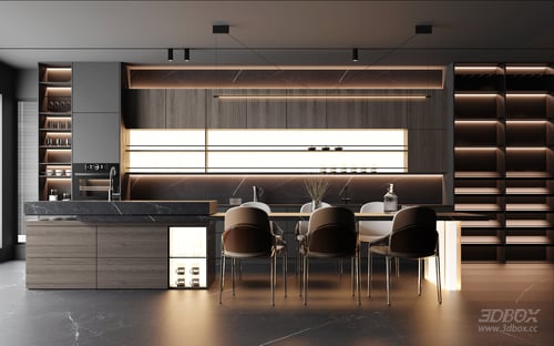 Modern Italian Style Kitchen and Dining Scene 3D model