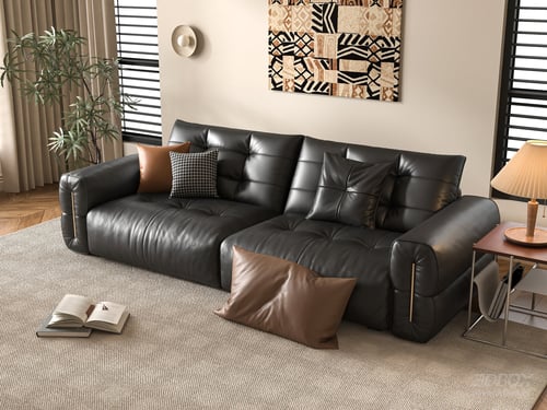 Modern Black Leather Sofa Set Living Room Furniture 3D model