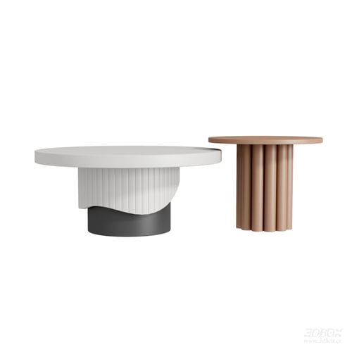 Modern Cream Style Round Coffee Table Set 3D model