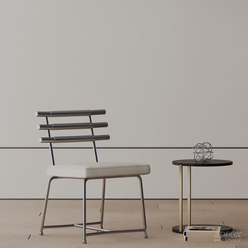 Modern Metal Frame Dining Chair with Leather Upholstery 3D model