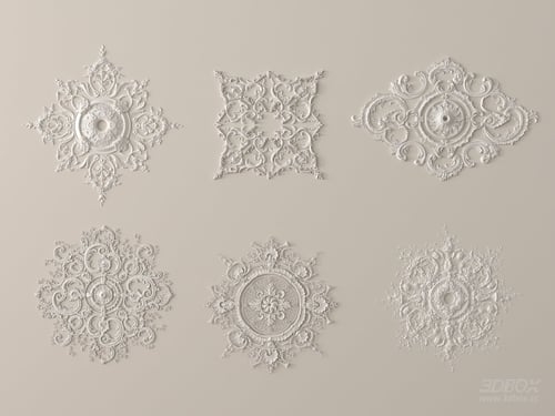Classic Ornamental Plaster Ceiling Rosette Set 3D model