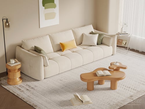 Modern Cream Style Fabric Sofa Set with Coffee Tables 3D model