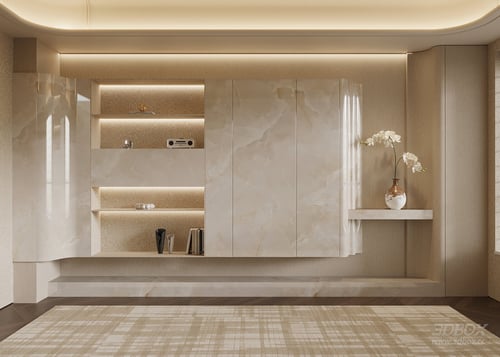 Modern Luxury Marble Display Bookshelf Wall Cabinet 3D model