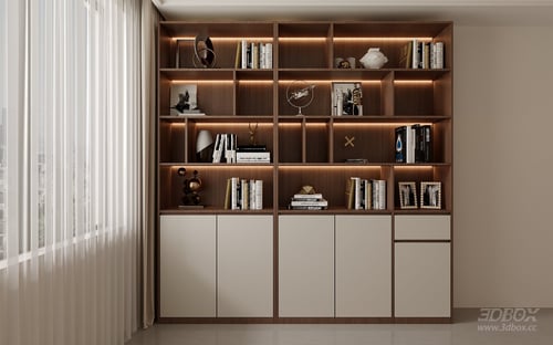 Modern Minimalist Walnut Display Bookshelf Storage Cabinet 3D model