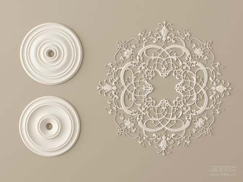 Ornate Gypsum Ceiling Rosette Decorative Plaster Set 3D model