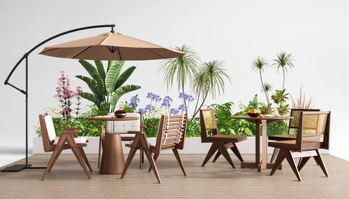 Modern Outdoor Dining Table and Chairs Set with Sun Umbrella 3D model