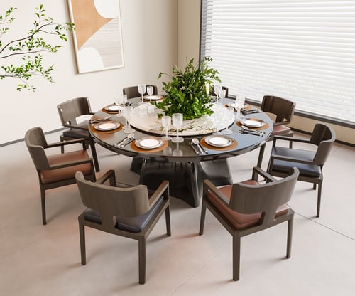 Modern Round Dining Table and Chairs Set 3D model