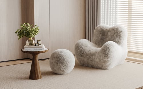 Modern Fluffy Armchair with Ottoman and Side Table Set 3D model