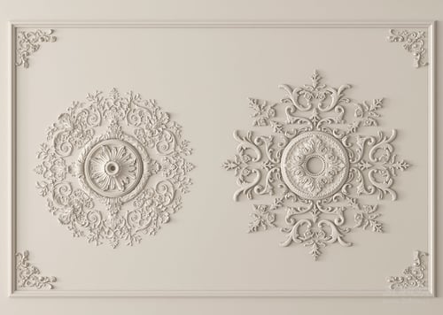 Vintage French Carved Gypsum Decorative Plaster Ceiling Rosette Set 3D model