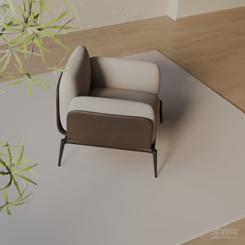 Modern Fabric Leather Upholstered Armchair with Metal Legs 3D model