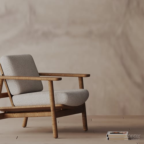 Modern Wooden Frame Fabric Upholstered Armchair 3D model