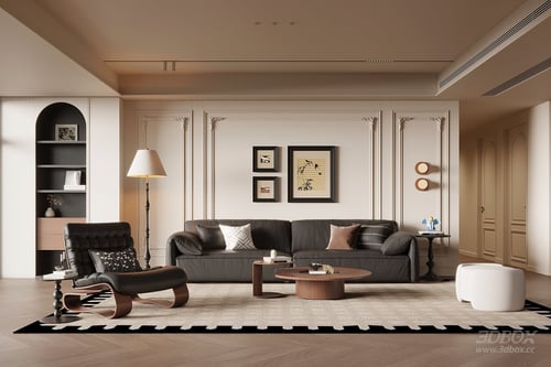 French Retro Style Living Room Sofa Coffee Table Set 3D model
