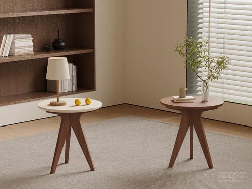Mid-century Modern Round Wooden Side Table Set 3D model