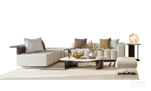 Modern Leather Sectional Sofa Set with Coffee Table and Side Furniture 3D model