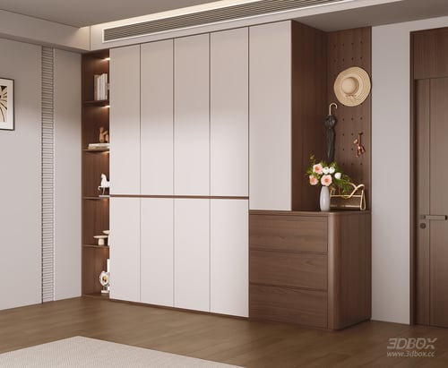 Mid Century Modern Bedroom Wardrobe with Display Shelf 3D model