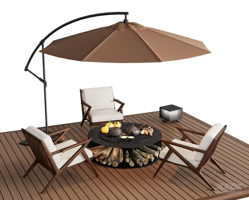 Modern Outdoor Leisure Furniture Set with Fire Pit and Parasol 3D model