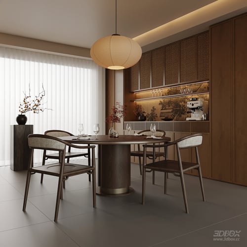 New Chinese Style Dining Room with Round Table and Chairs 3D model