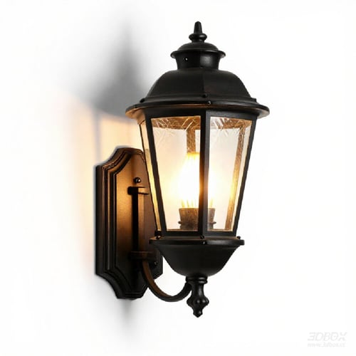 Vintage Black Metal Glass Outdoor Wall Lantern 3D model
