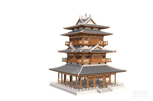 Traditional Chinese Ancient Wooden Pagoda Tower Building 3D model