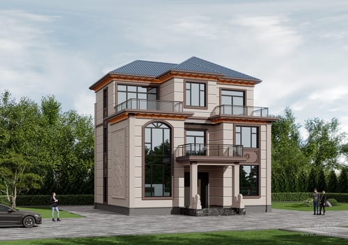 New Chinese Style Three-story Villa Exterior 3D model