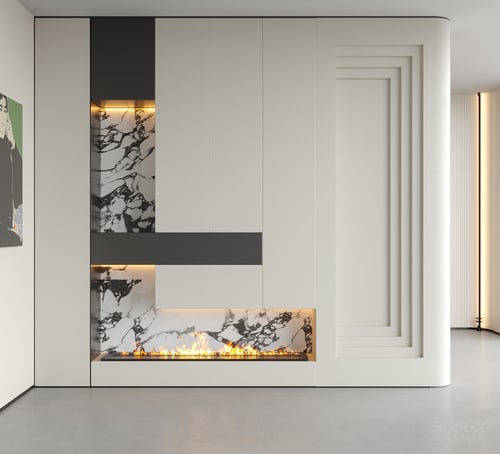 Modern Minimalist Entry Hallway with Electric Fireplace 3D model