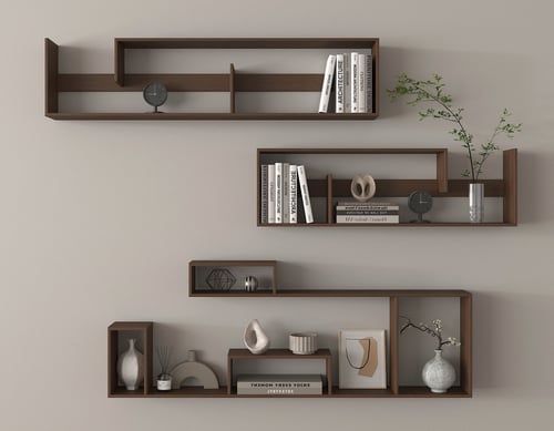 Modern Wall Mounted Wooden Bookshelf Display Rack 3D model