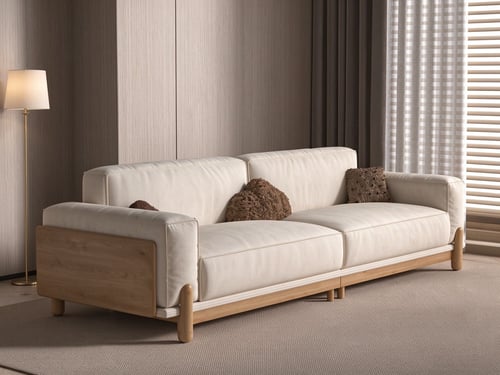 Modern Beige Two-seater Sofa with Wooden Frame 3D model