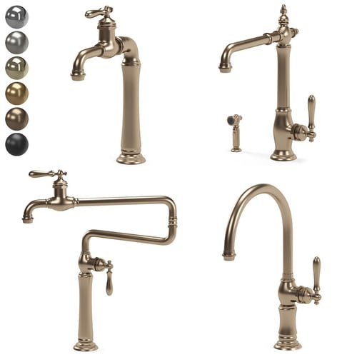 Vintage Brass Kitchen Faucet Set with Multiple Finishes 3D model