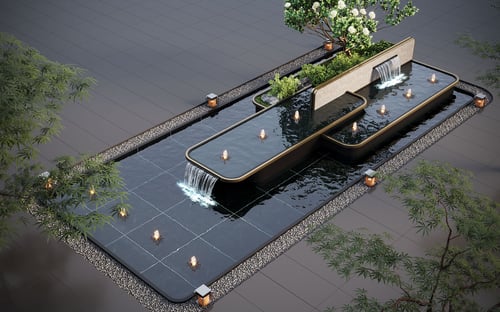 Modern Courtyard Cascading Water Feature Landscape Fountain 3D model