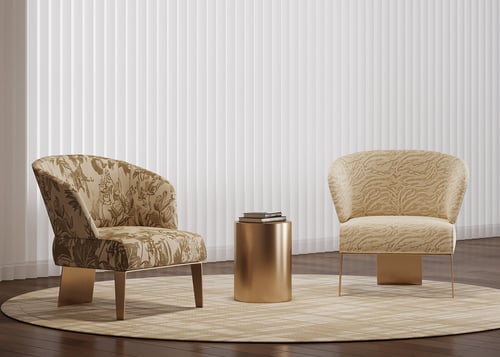 Modern Luxury Fabric Armchair Set with Brass Side Table 3D model