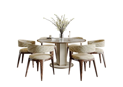 Modern Luxury Round Marble Dining Table and Chairs Set 3D model