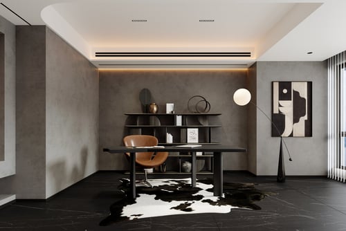 Modern Minimalist Dark Style Study Workroom Interior 3D model