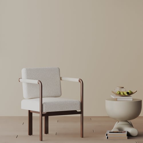 Modern Minimalist Boucle Fabric Armchair with Wooden Frame 3D model