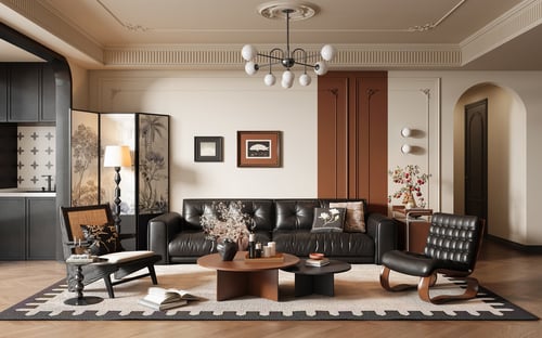 French Vintage Style Living Room Interior Scene 3D model