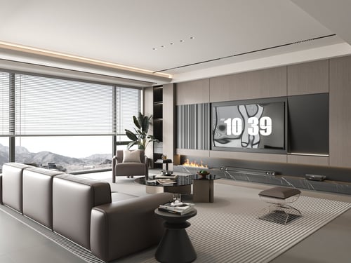 Modern Minimalist Luxury Living Room with Leather Sofa and TV Wall 3D model