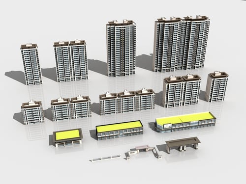 New Asian Neoclassical Residential Building Set 3D model
