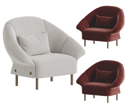 Modern Fabric Velvet Single Armchair with Metal Legs 3D model