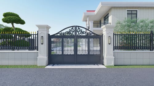 European Style Wrought Iron Villa Entrance Gate With Fence 3D model