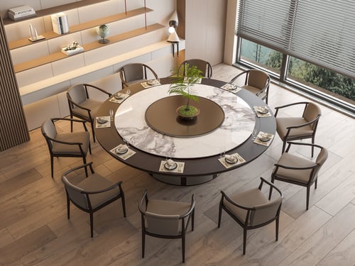 Modern Round Marble Lazy Susan Dining Table and Chairs Set 3D model