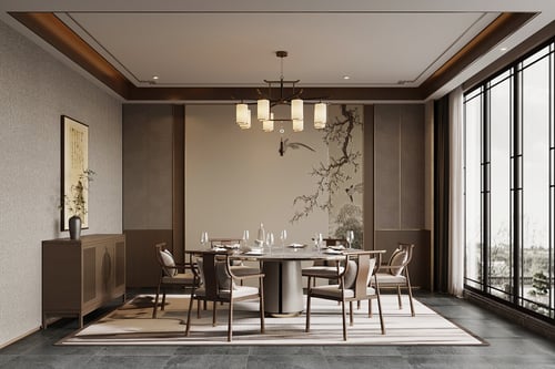 New Chinese Style Private Dining Room Scene 3D model