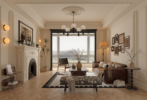 French Vintage Retro Living Room Interior Scene 3D model