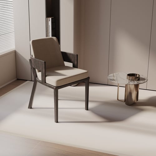 Modern Minimalist Fabric Upholstered Armchair with Wooden Frame 3D model