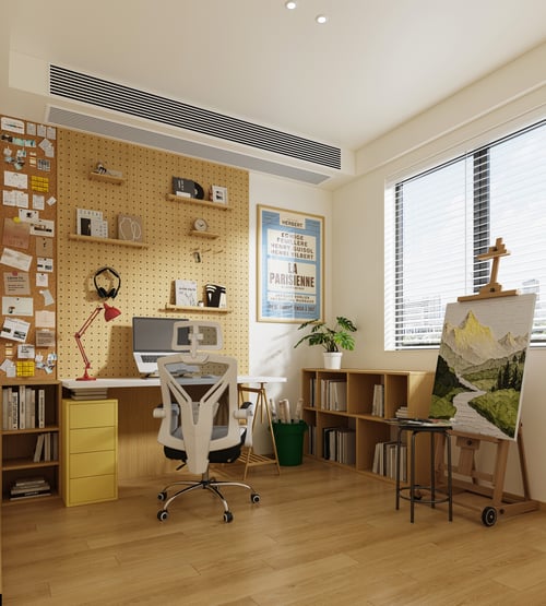 Modern Natural Wood Work Room Interior Scene 3D model