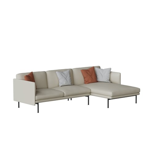 Modern Beige Leather Sectional Sofa with Throw Pillows 3D model