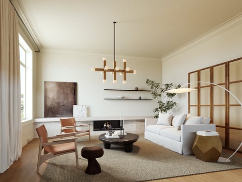 Modern Wabi Sabi Wooden Style Living Room Interior 3D model