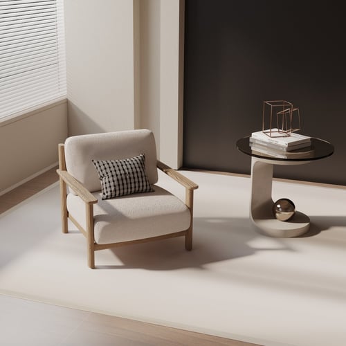 Modern Fabric Wooden Armchair with Side Table 3D model