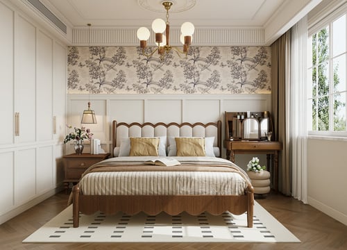 French Vintage Style Bedroom Interior Scene 3D model