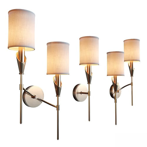 Modern Luxury Brass Wall Lamp with Fabric Shade 3D model