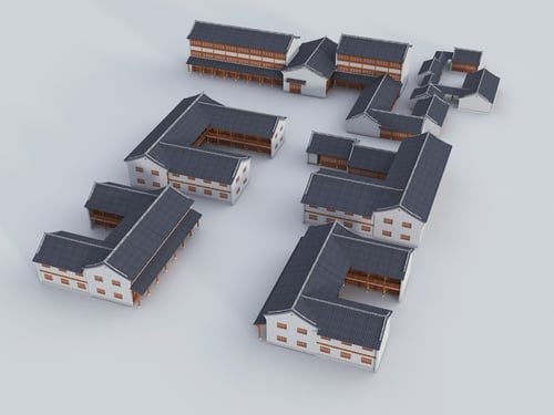 New Chinese Style Traditional Folk Houses Commercial Street Buildings 3D model